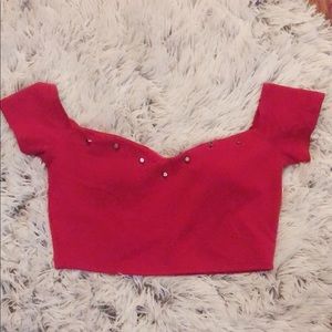 Red off the shoulder crop top